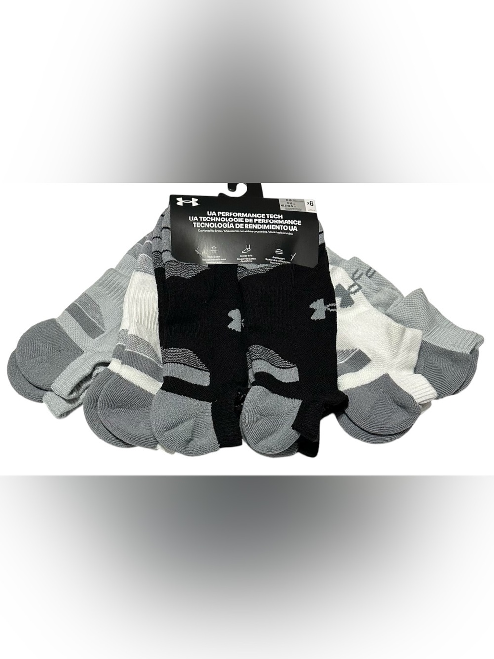 Under Armour Performance Tech 6-Pairs Men's No Show Socks XL (13-16) Assorted